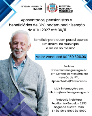 Aposentados podem solicitar isenção do IPTU 2027