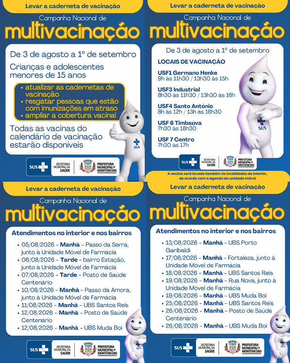 Campanha de Multivacinação começa na próxima segunda-feira