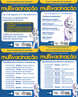 Campanha de Multivacinação começa na próxima segunda-feira