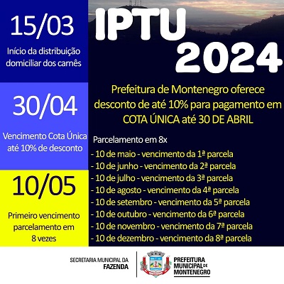 Definidas datas de vencimento do IPTU 2024