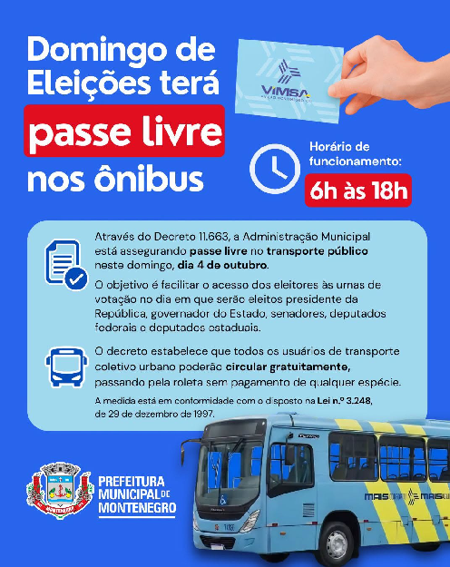 Domingo de Eleições terá passe livre nos ônibus