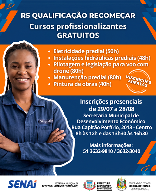 Inscrições abertas para cursos gratuitos de qualificação profissional