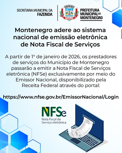 Montenegro adere ao sistema nacional de emissão eletrônica de Nota Fiscal de Serviços