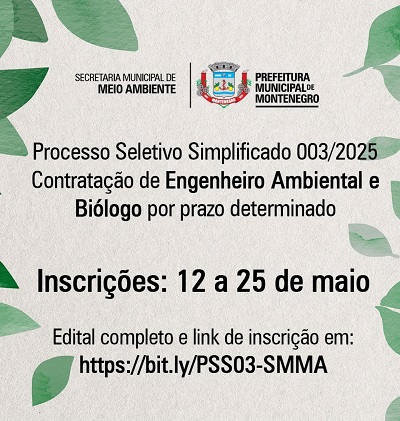 Prefeitura abre inscrições para contratar engenheiro ambiental e biólogo