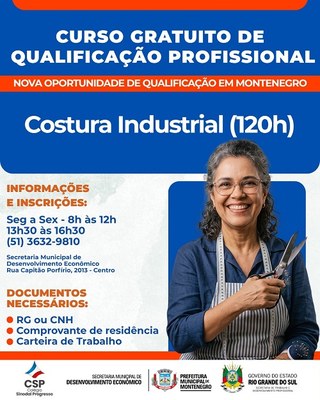 Prefeitura oferece curso gratuito de Costura Industrial
