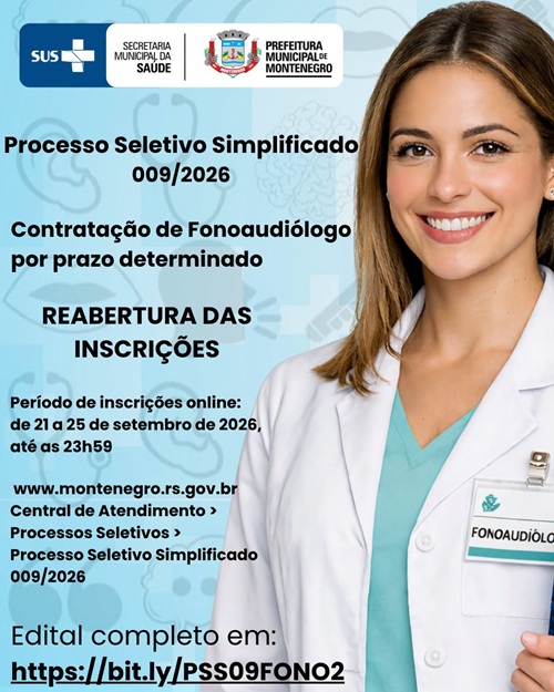 REABERTURA DAS INSCRIÇÕES: Processo seletivo para contratação temporária de fonoaudiólogo