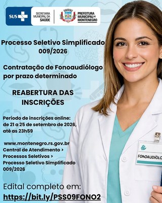 REABERTURA DAS INSCRIÇÕES: Processo seletivo para contratação temporária de fonoaudiólogo