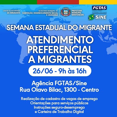 Semana do Migrante terá atendimento especial na próxima segunda-feira