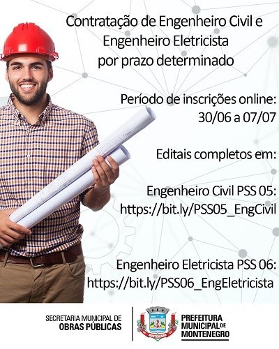 Prefeitura abre processos seletivos para contratação de engenheiros